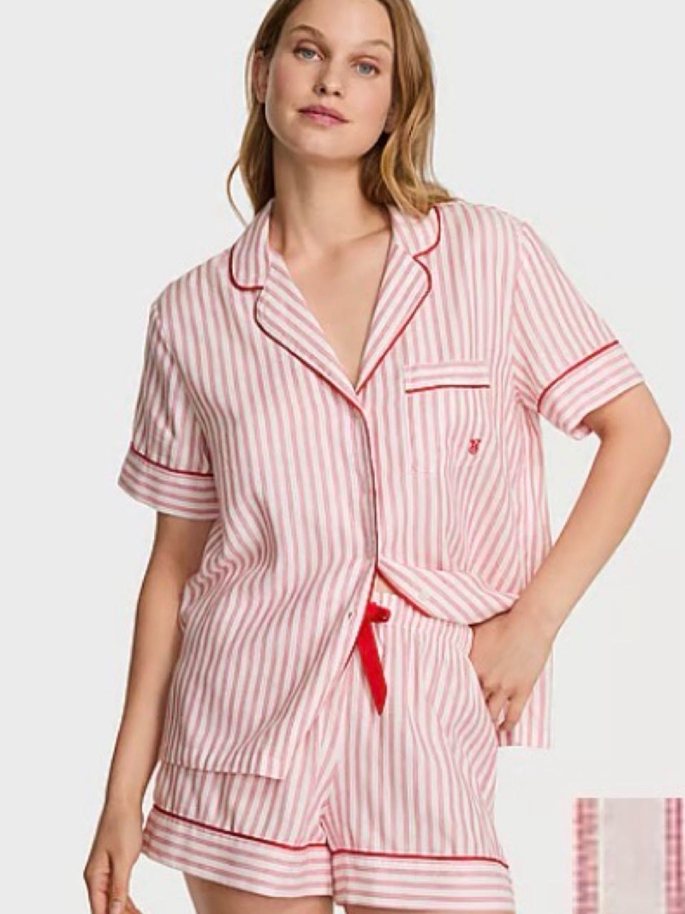 Women's Pink Striped Short Pajama Set